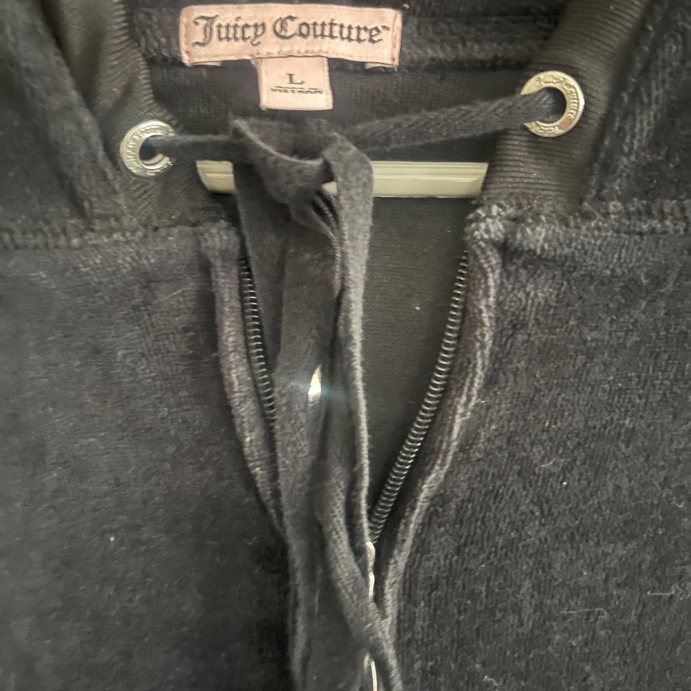 Juicy Couture Y2K Velour Full Zip Hoodie L Black Gold Crystal Studded Vintage - Picture 6 of 7